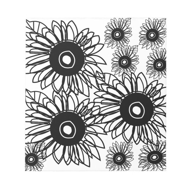 Tattoo Sunflower Floral Black White Tattoo Flower Notepad (Front)