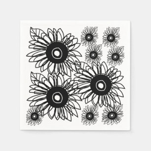 Tattoo Sunflower Floral Black White Tattoo Napkin
