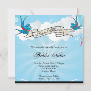 Tattoo Swallows and Scroll Bridal Shower Invite