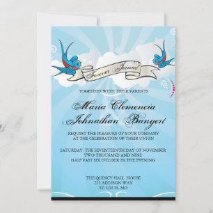 Tattoo Swallows and Scroll Bridal Shower Invite
