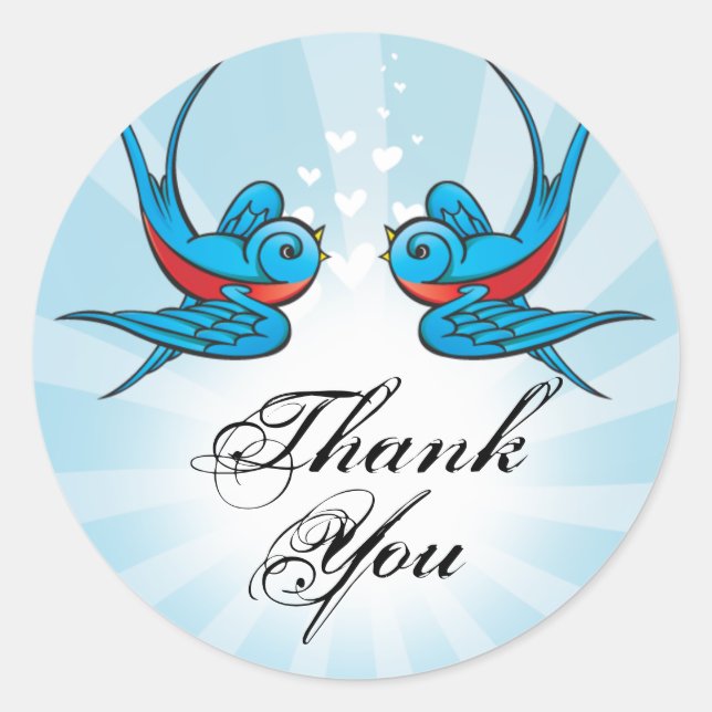 Tattoo Swallows and Scroll Urban Thank You. Classic Round Sticker (Front)