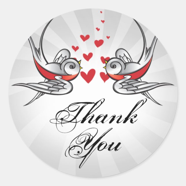 Tattoo Swallows and Scroll Urban Thank You. Classic Round Sticker (Front)
