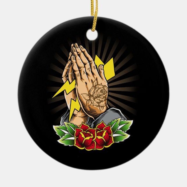 Tattoo Tattooing Tribal Symbol Artist Praying Ligh Ceramic Ornament (Front)