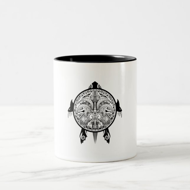 Tattoo Tribal Turtle Two-Tone Coffee Mug (Center)