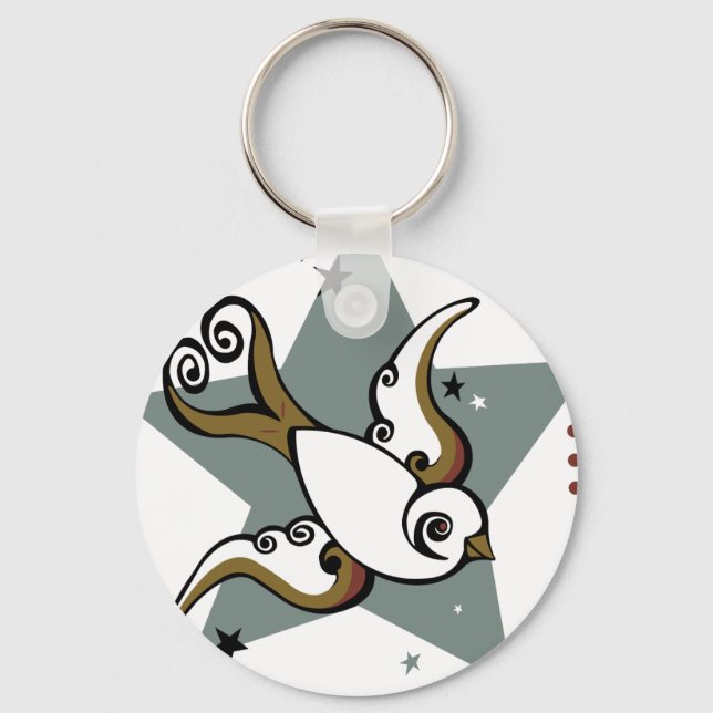 Tattoo Urban Swallow Bird Design Key Ring (Front)