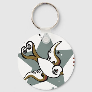 Tattoo Urban Swallow Bird Design Key Ring