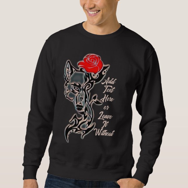 Tattoo Wolf Head and Red Rose Sweatshirt (Front)