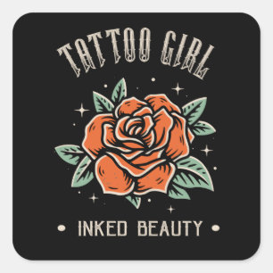 Tattoo Women Beauty Rose Girl Tattoo Art Style Square Sticker