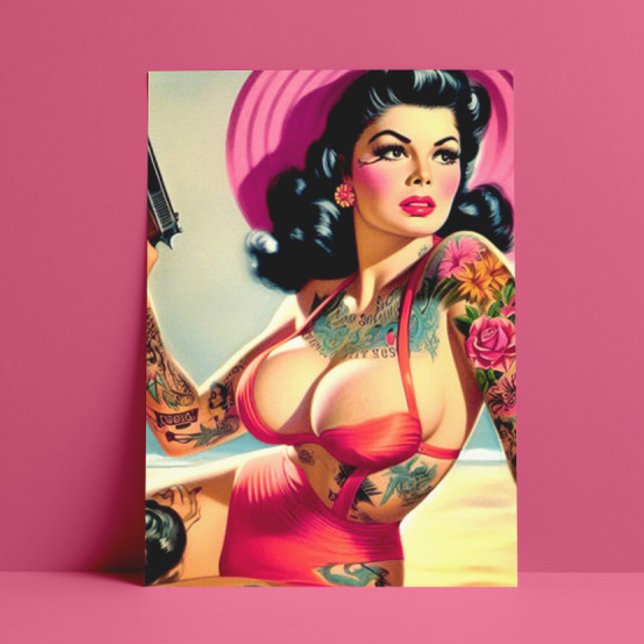 Tattooed Beach Pin-up Postcard (Creator Uploaded)
