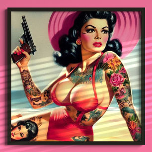 Tattooed Beach Pin-up Poster