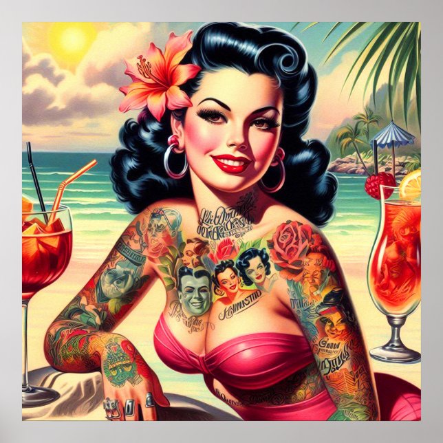 Tattooed Beach Pin-up Poster (Front)