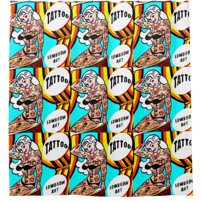 tattooed bikini girl pattern shower curtain (Front)
