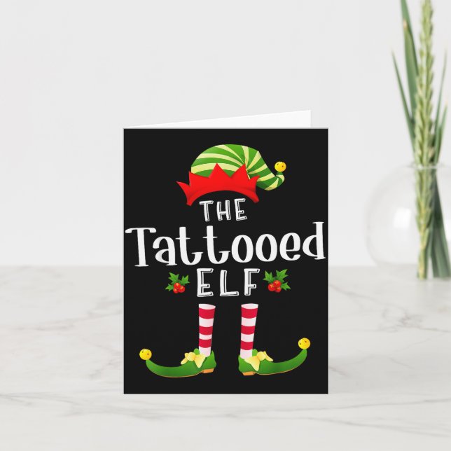 Tattooed Christmas Elf Matching Pajama X-mas Party Card (Front)