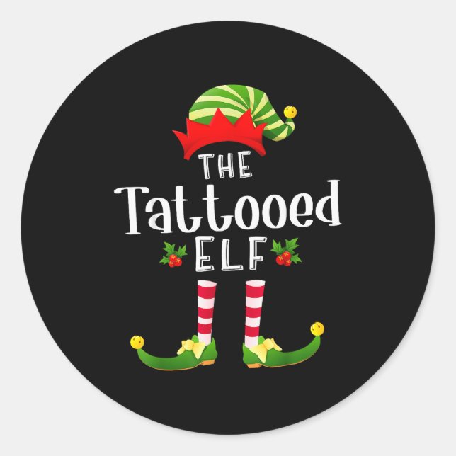Tattooed Christmas Elf Matching Pajama X-mas Party Classic Round Sticker (Front)