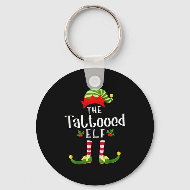 Tattooed Christmas Elf Matching Pajama X-mas Party Key Ring (Front)