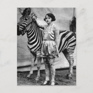 Tattooed Circus Lady and Zebra Postcard