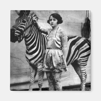 Tattooed Circus Lady and Zebra Square Magnet