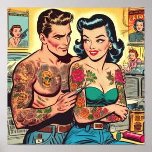 Tattooed Couple Vintage Comics Poster