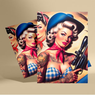 Tattooed Cowgirl Pin-up Postcard