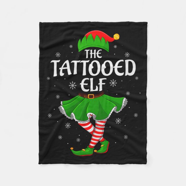 Tattooed Elf Christmas Family Girls Women Elf Squa Fleece Blanket (Front)