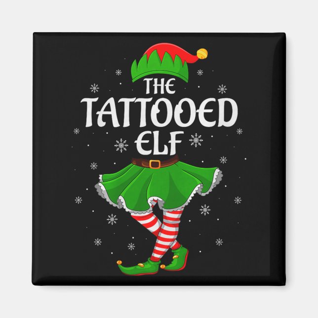 Tattooed Elf Christmas Family Girls Women Elf Squa Magnet (Front)