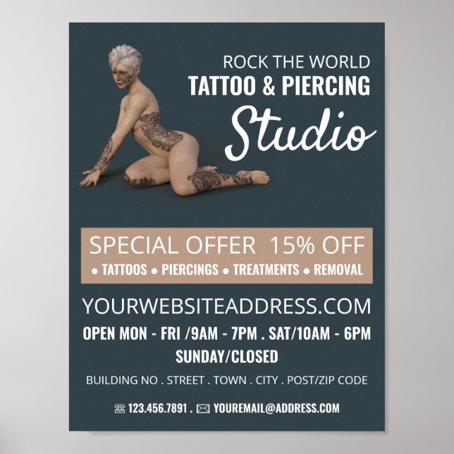 Tattooed Female, Tattoo & Body Piercing Studio Poster (Front)