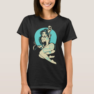 Tattooed Goth Pin-up Girl Horror Ghost Moon Rockab T-Shirt