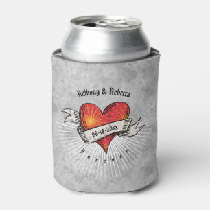 Tattooed Hearts Add Names and Date Can Cooler