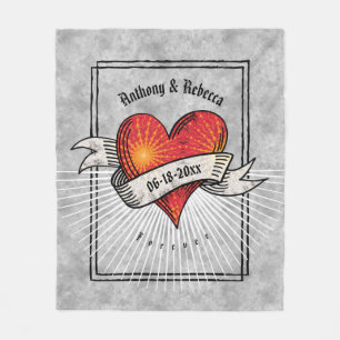 Tattooed Hearts Add Names and Date Fleece Blanket