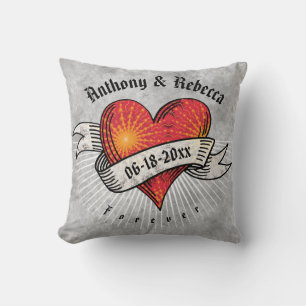 Tattooed Hearts Add Names, Date & Monogram Cushion