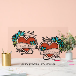 Tattooed Hearts, Tattoo Graphic Wedding Acrylic Sign