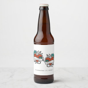 Tattooed Hearts, Tattoo Graphic Wedding Beer Bottle Label
