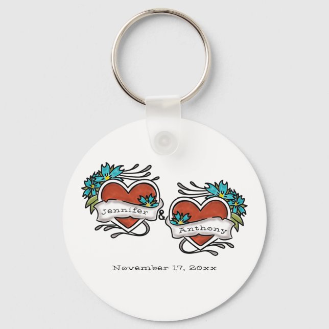 Tattooed Hearts, Tattoo Graphic Wedding Key Ring (Front)