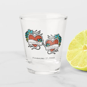 Tattooed Hearts, Tattoo Graphic Wedding Shot Glass