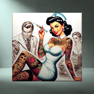 Tattooed Nurse Pin-up Ceramic Tile