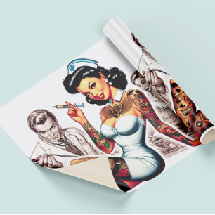 Tattooed Nurse Pin-up Wrapping Paper