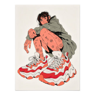 Tattooed Person in Oversized Sneakers Photo Print