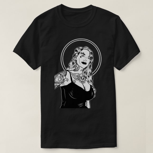 Tattooed Pin Up Girl Portrait T-Shirt (Design Front)