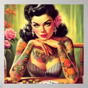 Tattooed Pin-up Portrait Painting Poster
