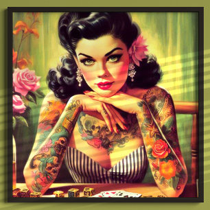 Tattooed Pin-up Portrait Painting Poster