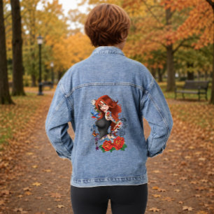 Tattooed Redhead Woman Sleeves Purple Denim Jacket