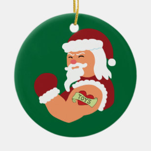 Tattooed Santa Ceramic Ornament