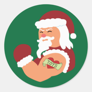 Tattooed Santa Classic Round Sticker