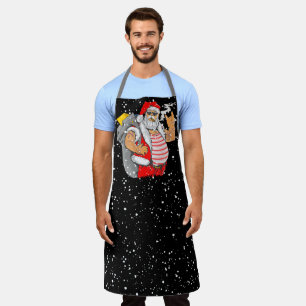Tattooed Santa Claus with Rocker Hand Christmas Apron