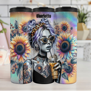 Tattooed Sunflower Leopard Coffee Cool Thermal Tumbler