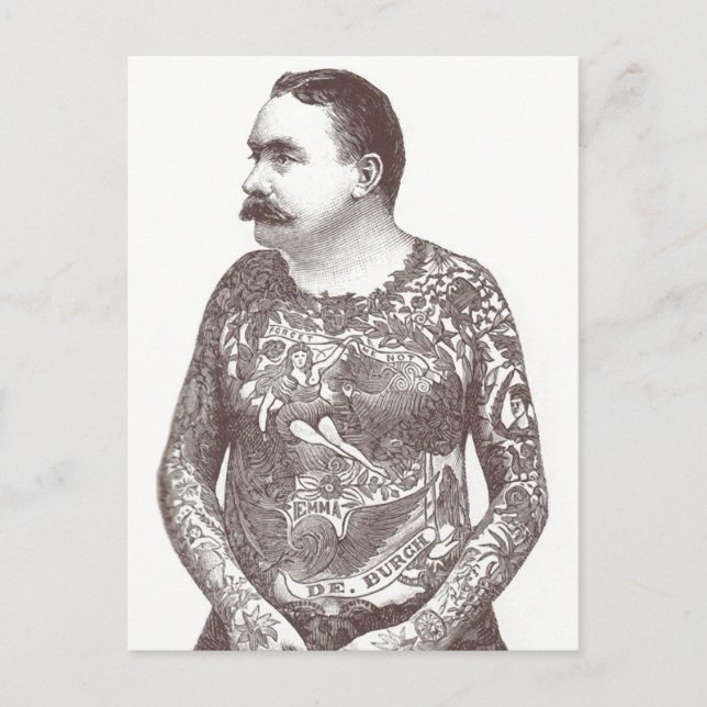 Tattooed Victorian Guy with Moustache Postcard (Front)