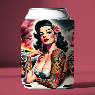 Tattooed Vintage Pin-up Can Cooler