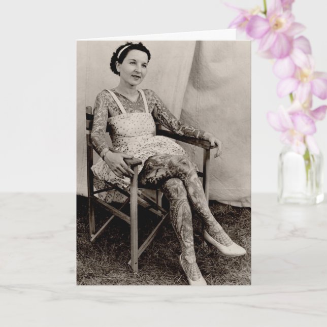 Tattooed Women Vintage photo Greeting Card (Orchid)