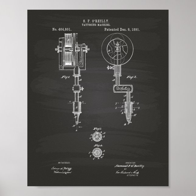 Tattooing Machine 1891 Patent Art Chalkboard Poster (Front)
