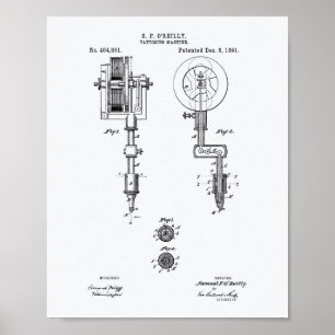 Tattooing Machine 1891 Patent Art White Paper Poster